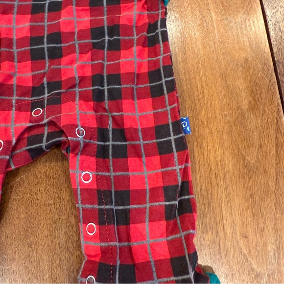 Kickee Pants Kimono Ruffle Bamboo Romper - Red Christmas Plaid, Newborn - Picture 6 of 7